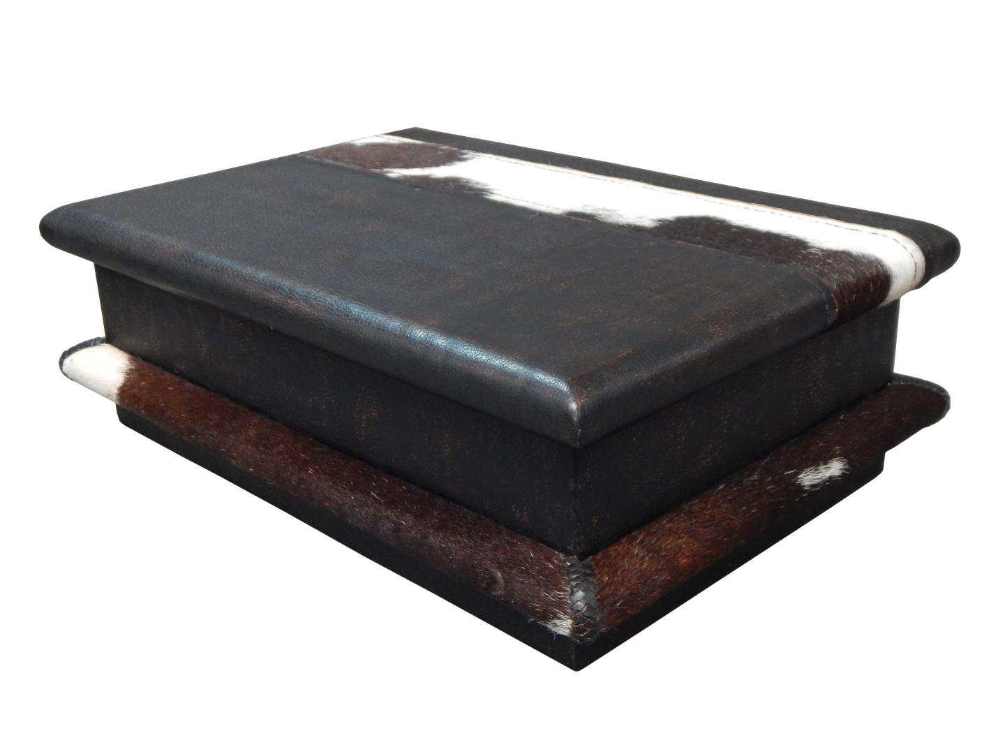 leather box with cowhide real black and white